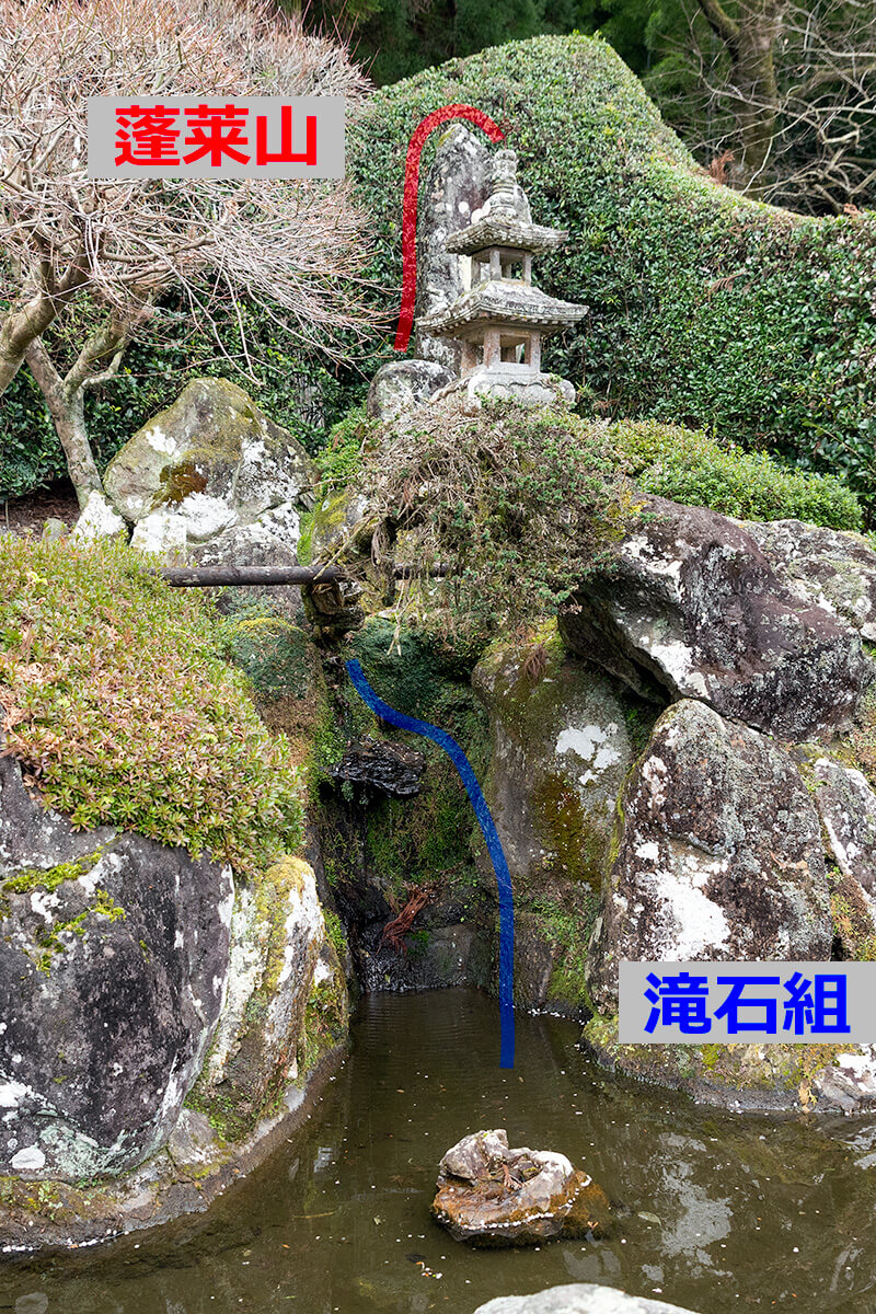 蓬莱山と滝石組