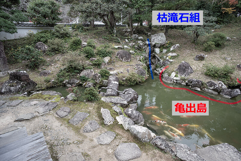 枯滝石組、亀出島