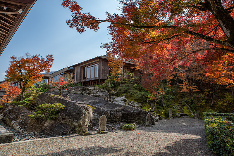 岩盤のうえに茶室を建てている