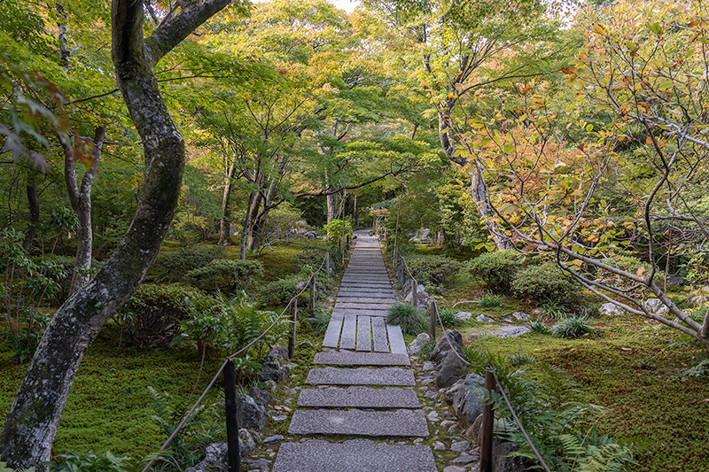 直線に伸びた延段