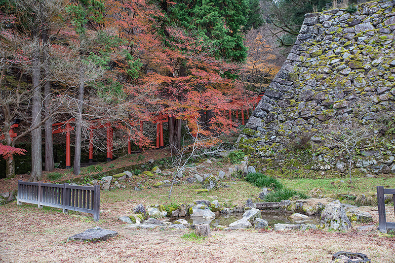 本丸跡に残る池泉庭園