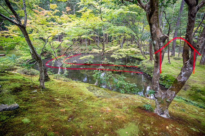西芳寺庭園(苔寺)　夜泊石と瑠璃殿跡