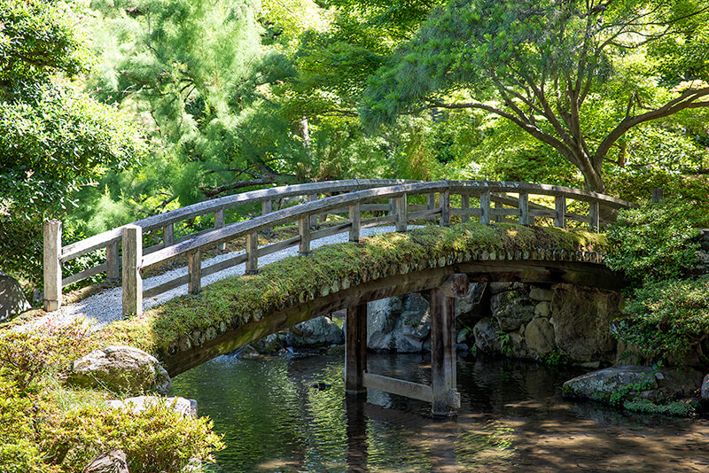 御内庭　遣り水に架かる土橋