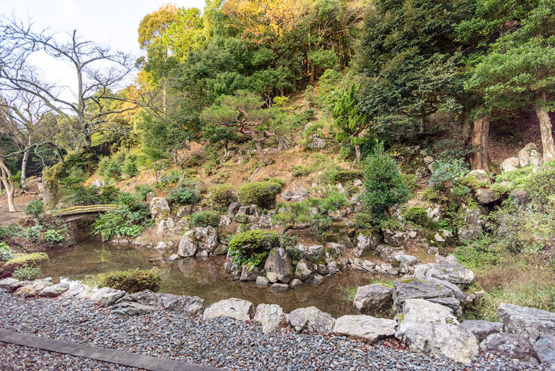 本堂西庭　木橋と石橋
