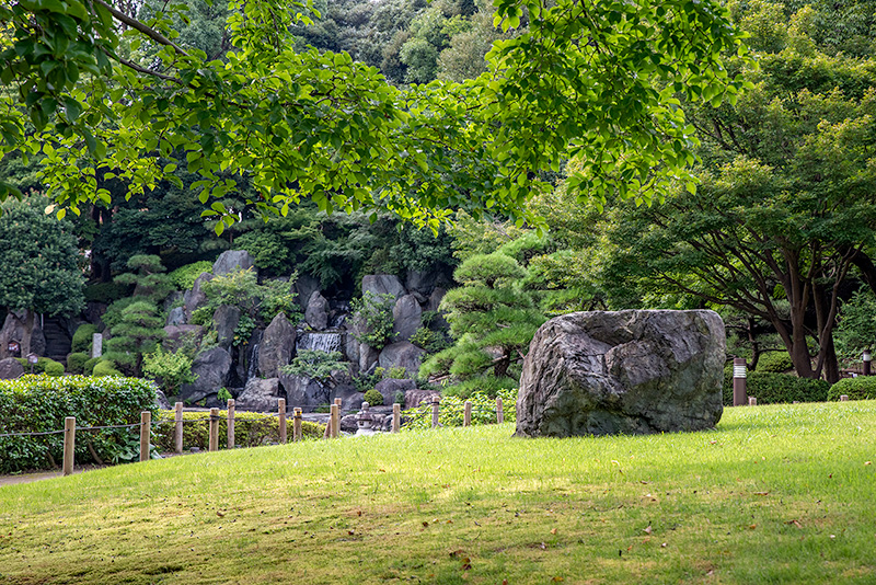 芝山越しに大滝を望む