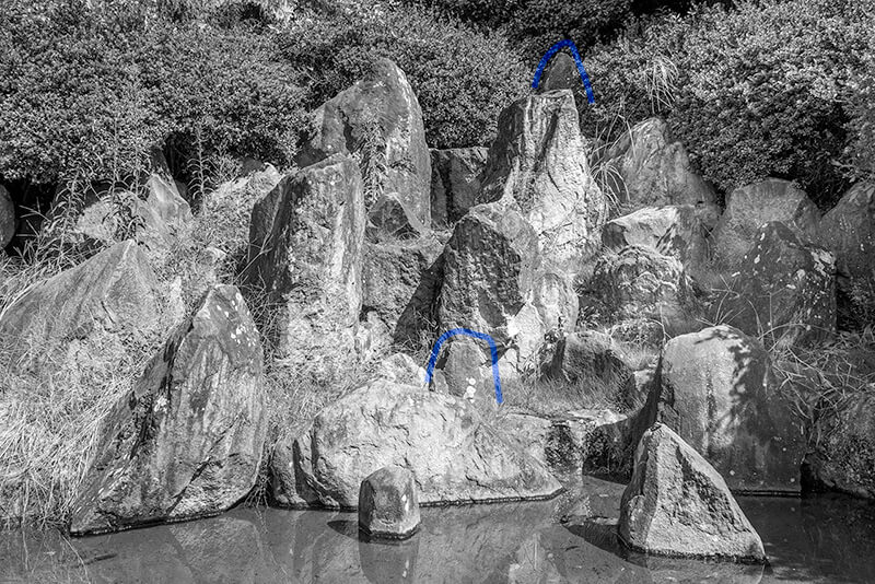 青龍庭の龍門瀑を図解