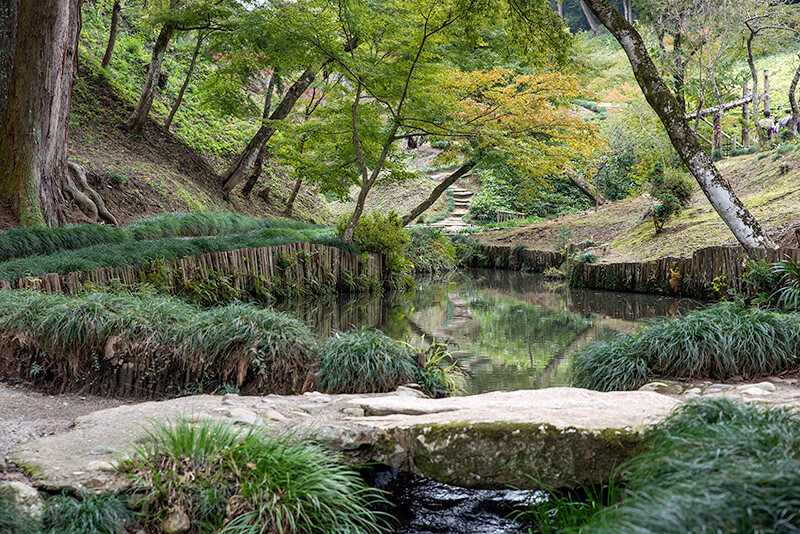 石橋越しに紅蓮池を望む