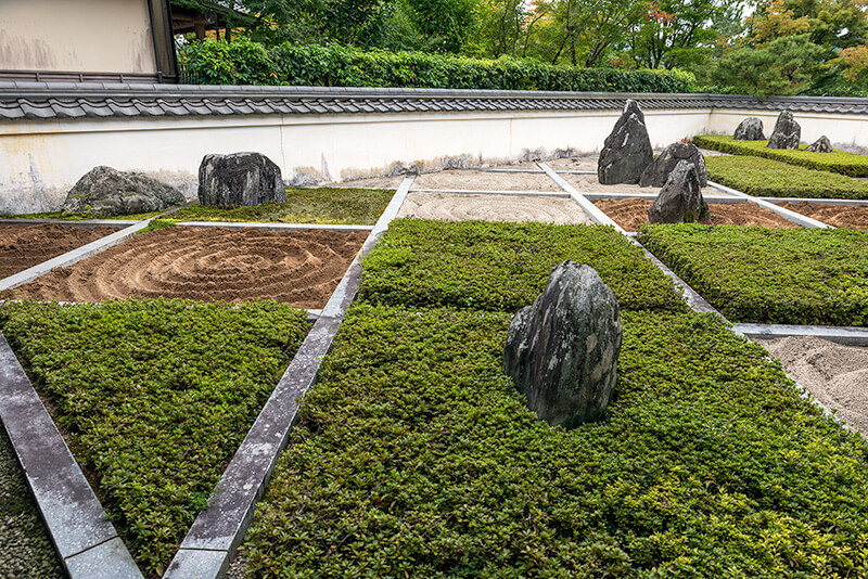塀側の2マスだけ苔庭