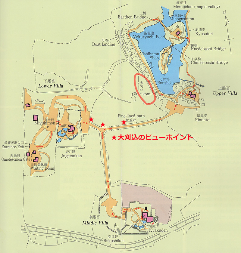 修学院離宮の参観ツアーマップ